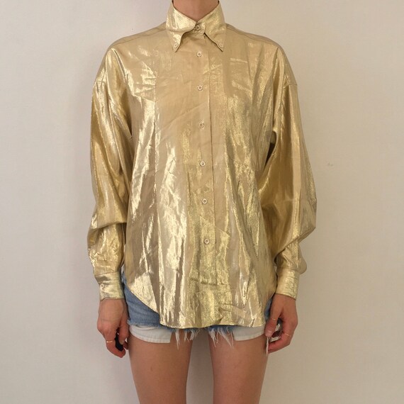 80s Gold Lurex Oversize Button Down Minimalist Dis
