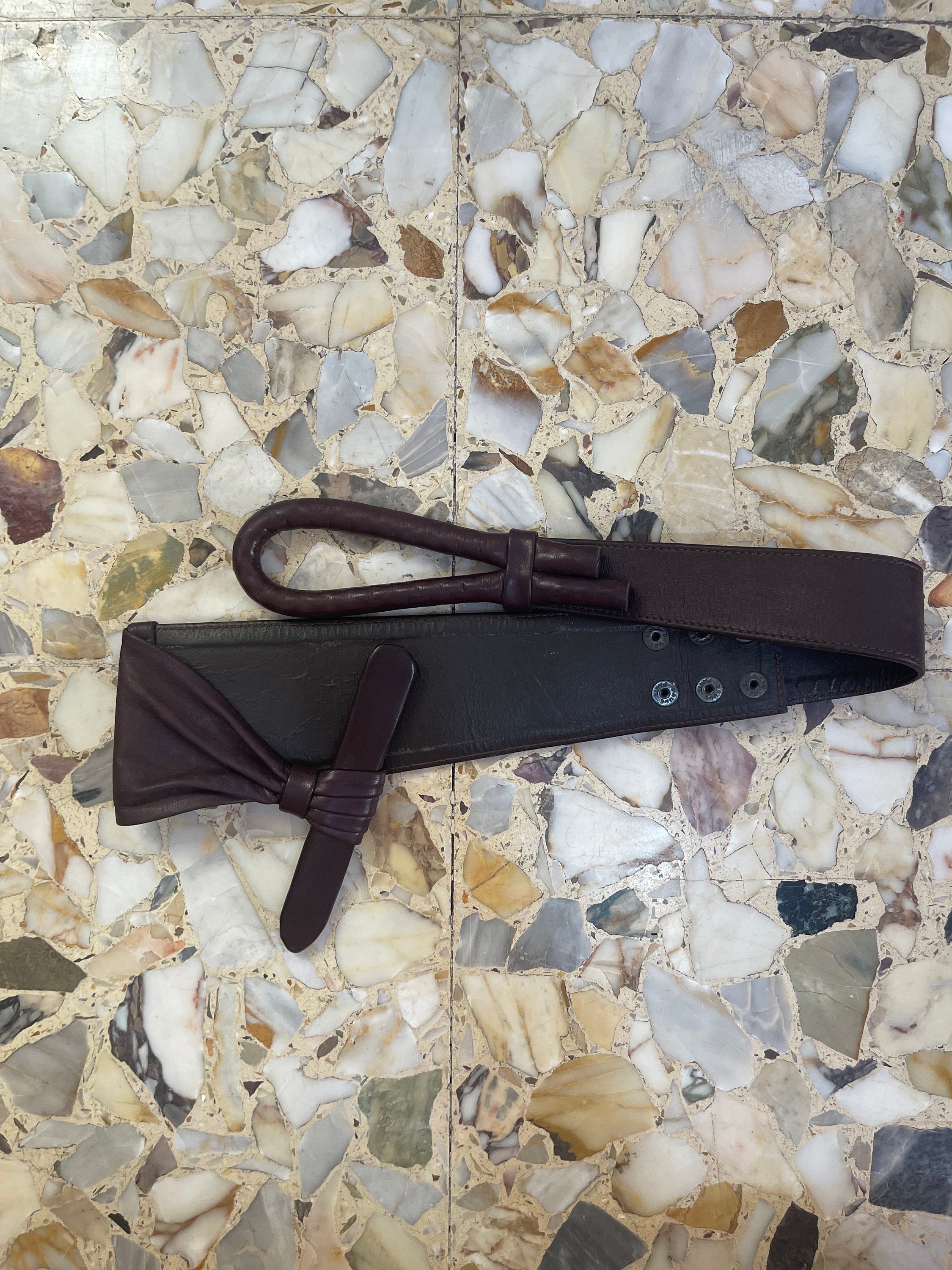 90s Claude Montana Brown Leather Abstract Minimalist Belt  display picture 2
