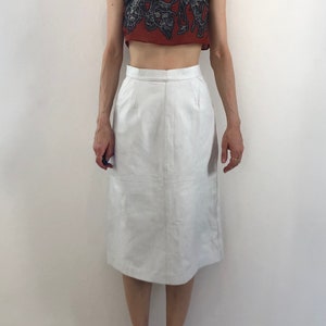 70s White Leather A Line Maxi Skirt