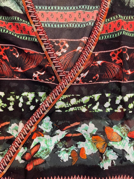90s Jean Paul Gaultier Butterfly Print Sheer Mesh Wrap Crop