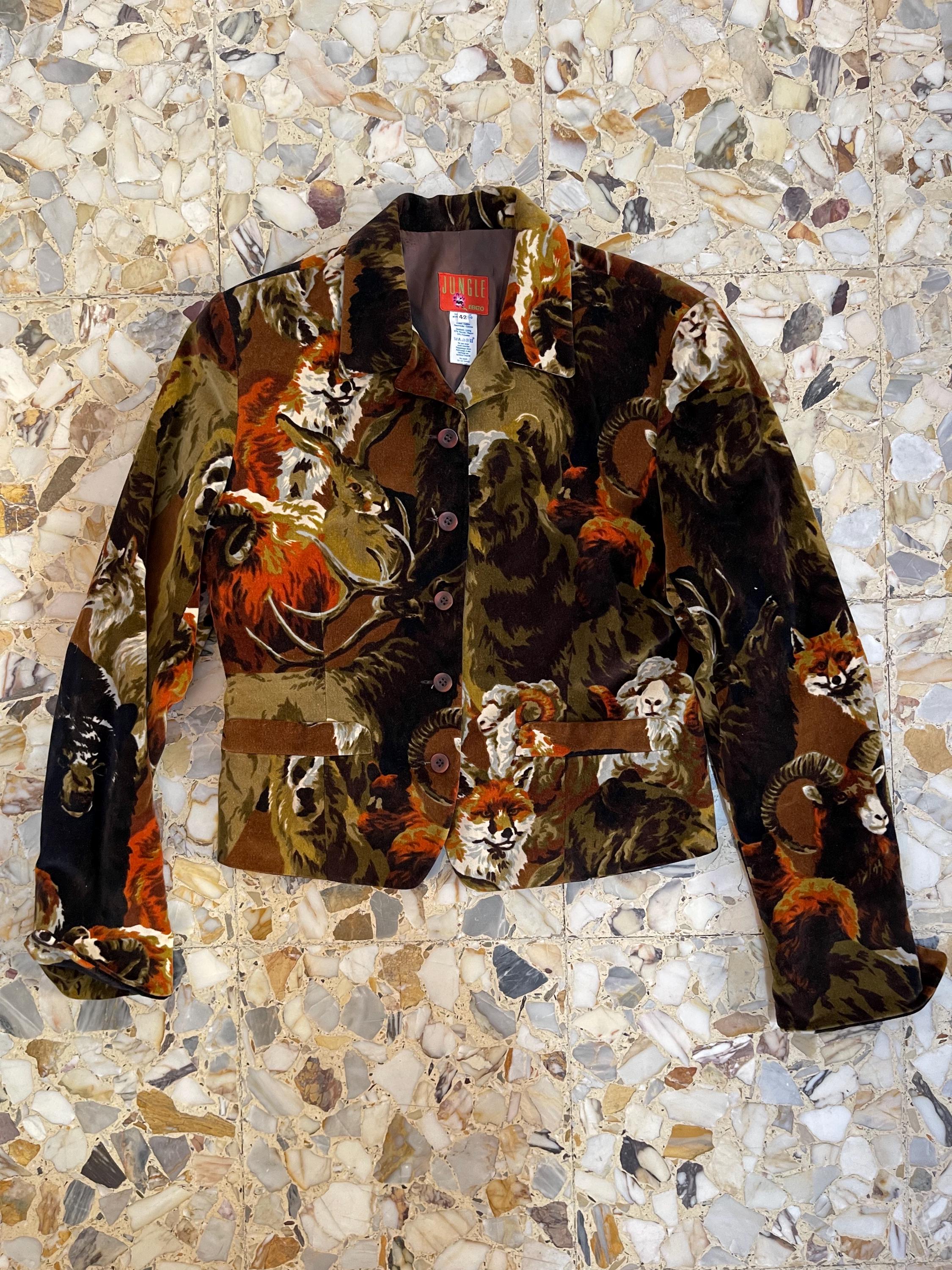 80s Kenzo Jungle Velvet Animal Print Blazer Jacket Bears Foxes