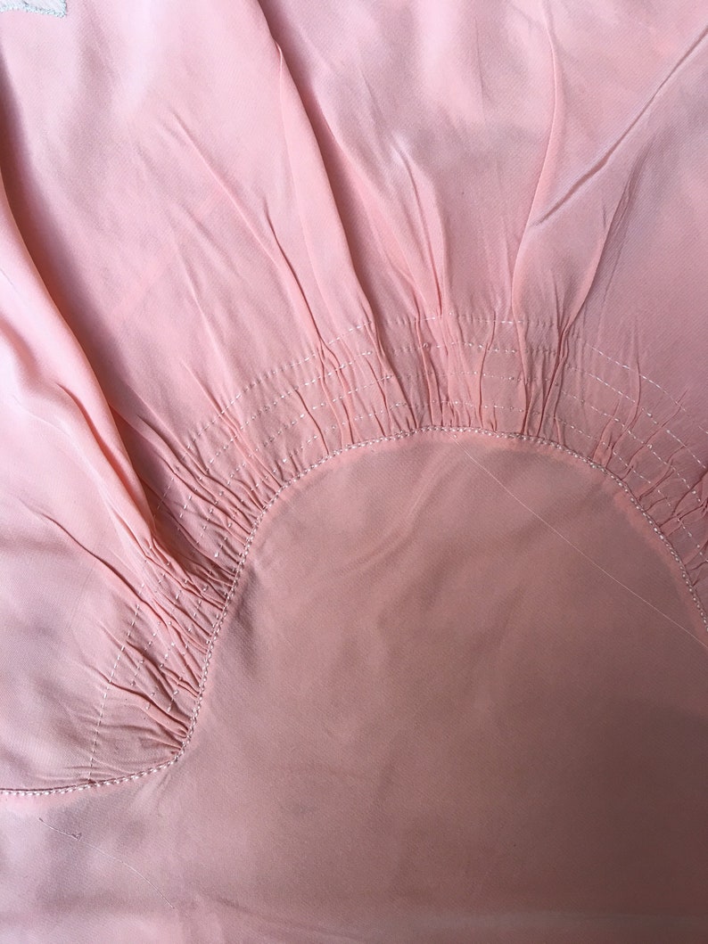 30/'s bias cut pink rayon leaf applique romantic hand made slip dress