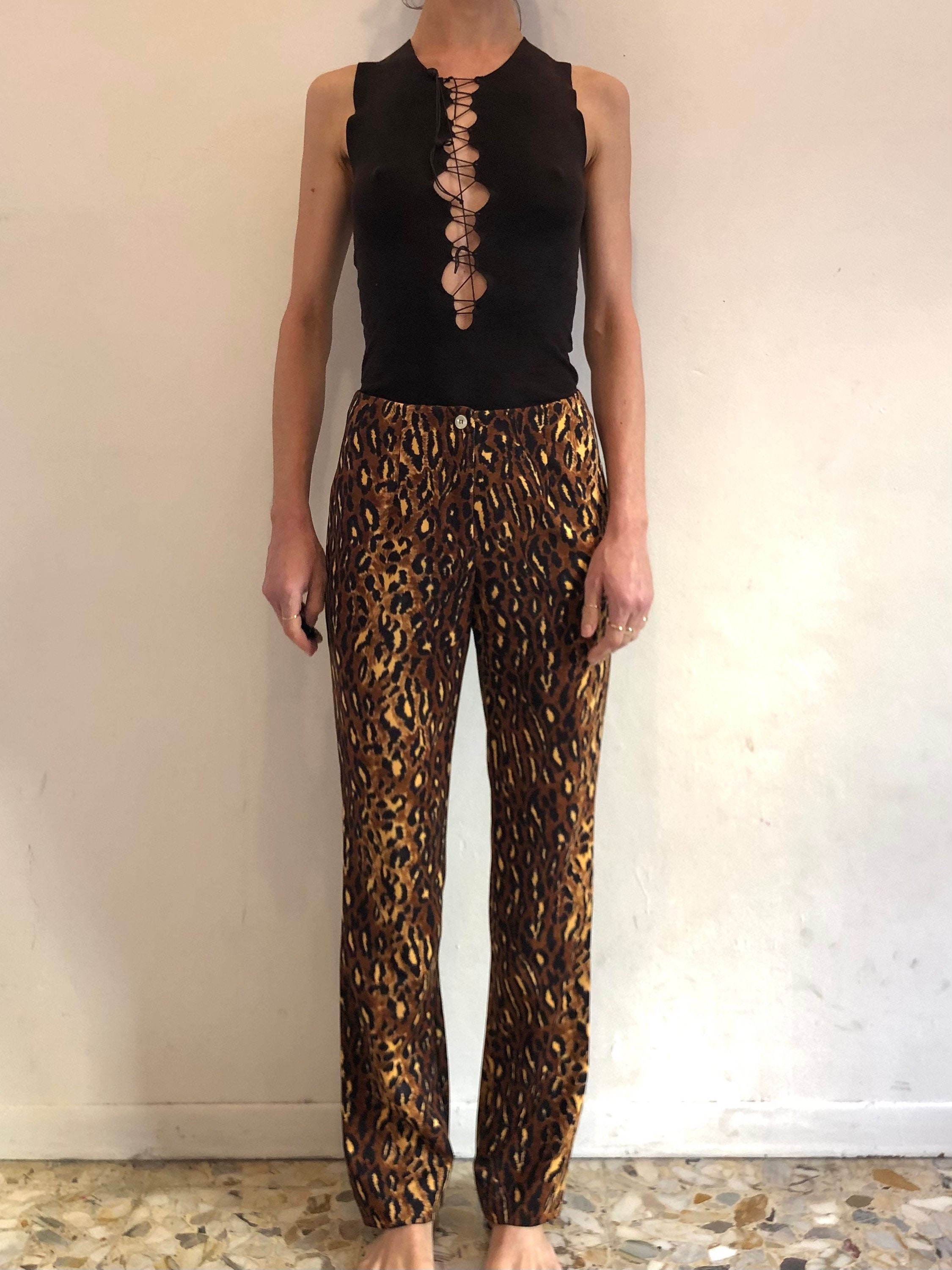 90s Dolce and Gabbana Leopard Animal Print Trousers Pants 