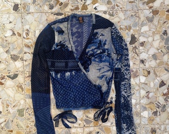 JEANPAULGAULTIER パワーネット シアー トップス 90s 90s Jean Paul Gaultier Blue Patch Work Sheer Mesh Wrap Crop Top - Etsy