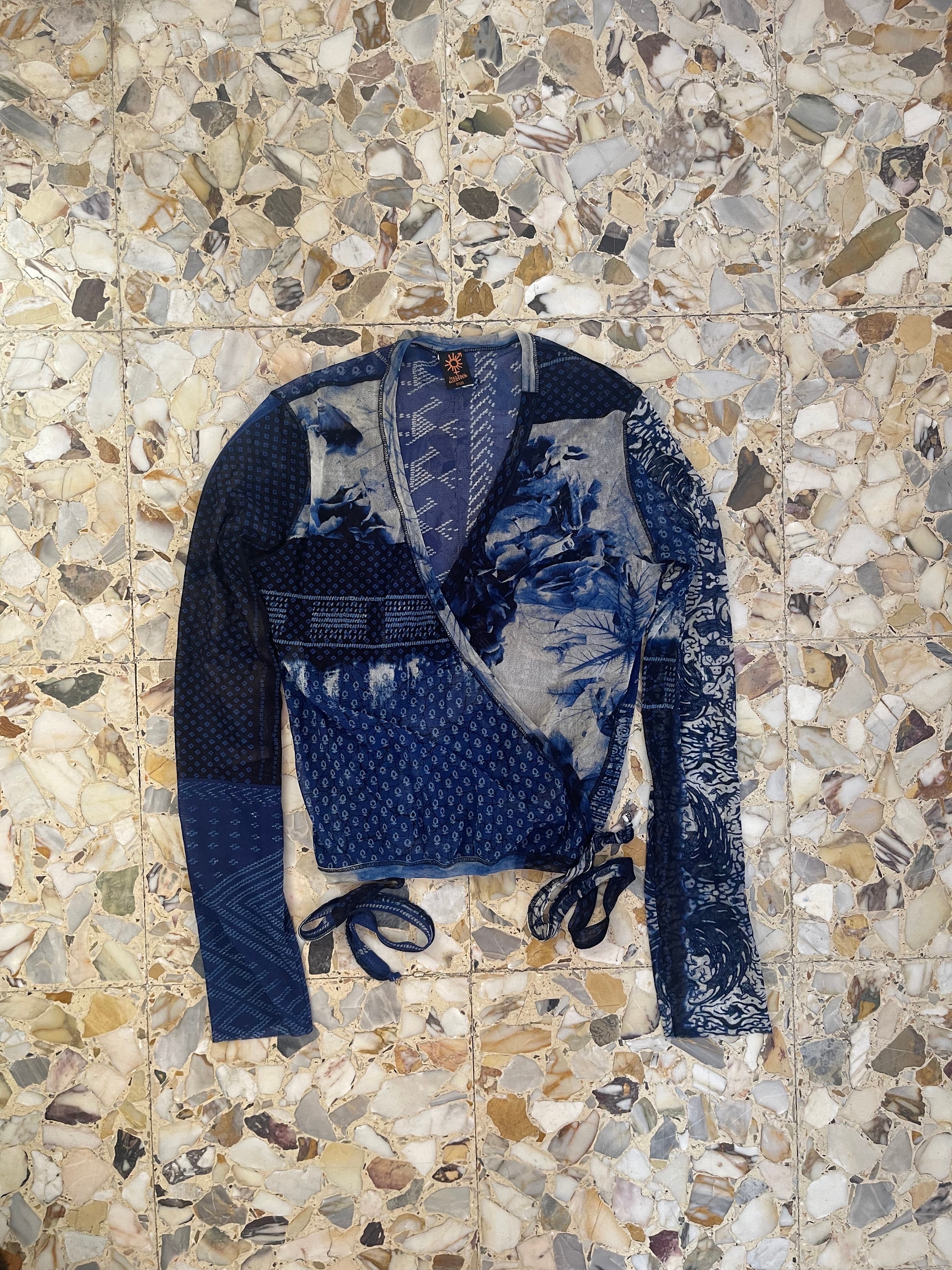 90s Jean Paul Gaultier Blue Patch Work Sheer Mesh Wrap Crop Top - Etsy