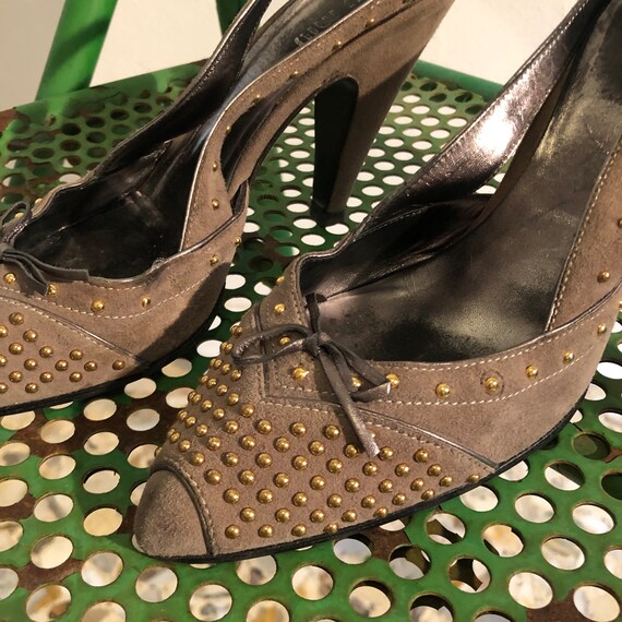 Y2K Miu Miu Grey Suede Slingbacks With Tiny Gold … - image 7