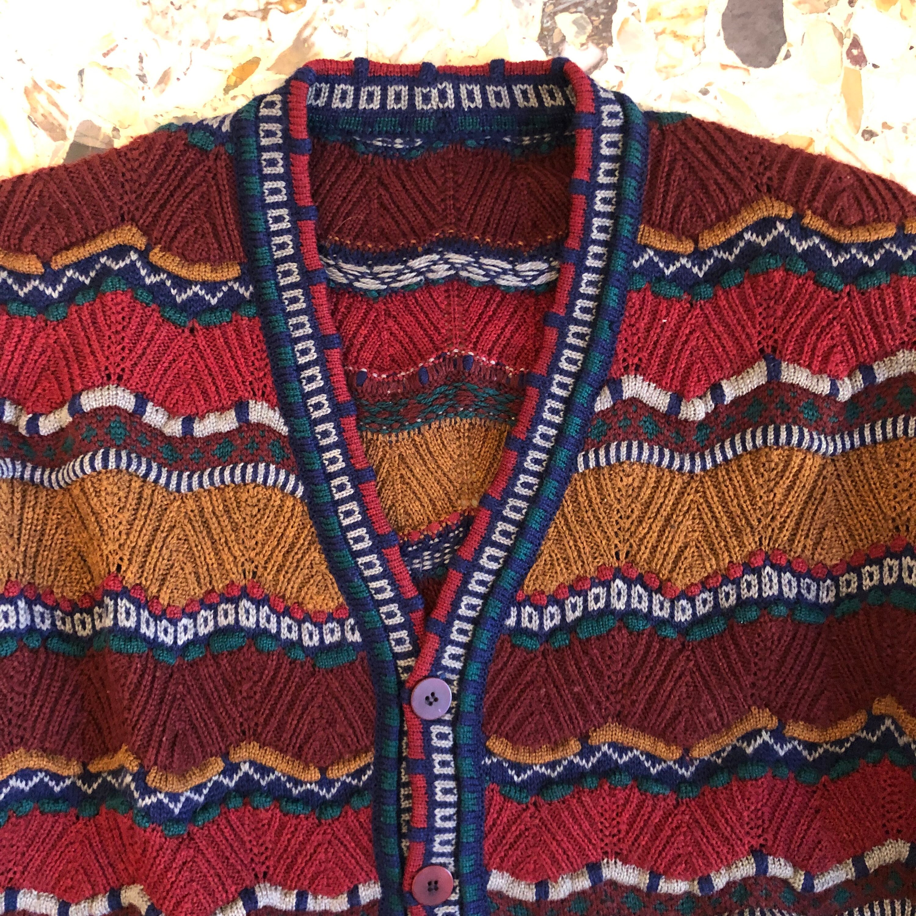 80s Missoni Zig Zag Multi Fall Colors Amazing Wool Cardigan