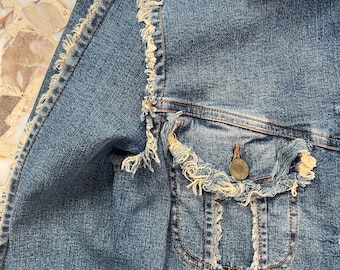 PLEIN SUD JEANS デニムジャケット フリンジ　デザイン　y2k Y2K Plein Sud Stretch Denim Raw Fringe Vintage Cropped Jean Jacket