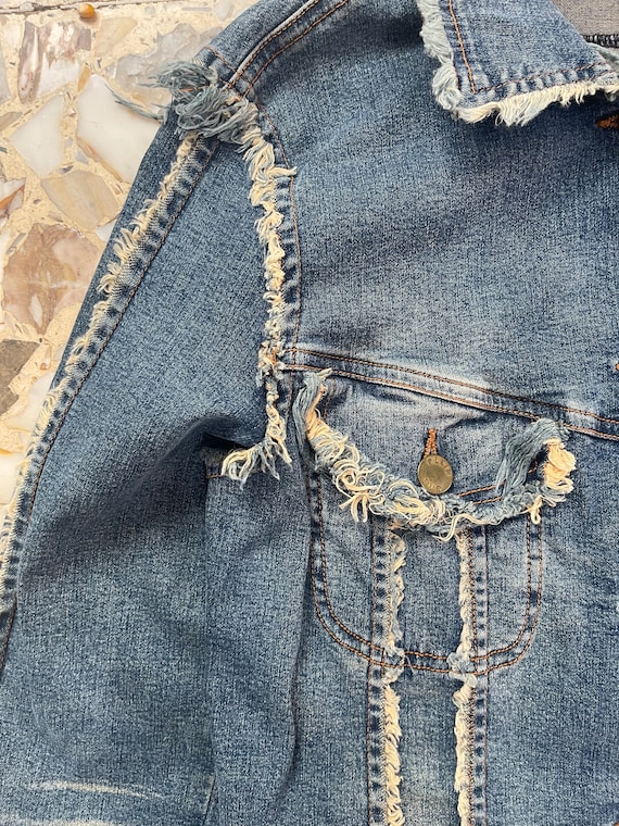 PLEIN SUD JEANS デニムフリンジ ジャケット Y2K ヴィンテージ Y2K Plein Sud Raw Fringe Vintage Denim Cropped Jacket Club