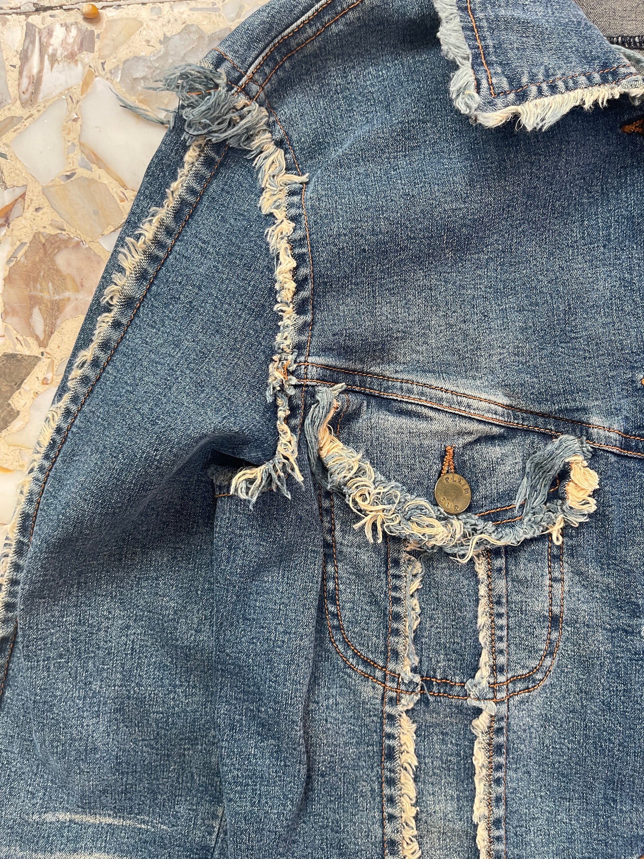 Y2K Plein Sud Stretch Denim Raw Fringe Vintage Cropped Jean