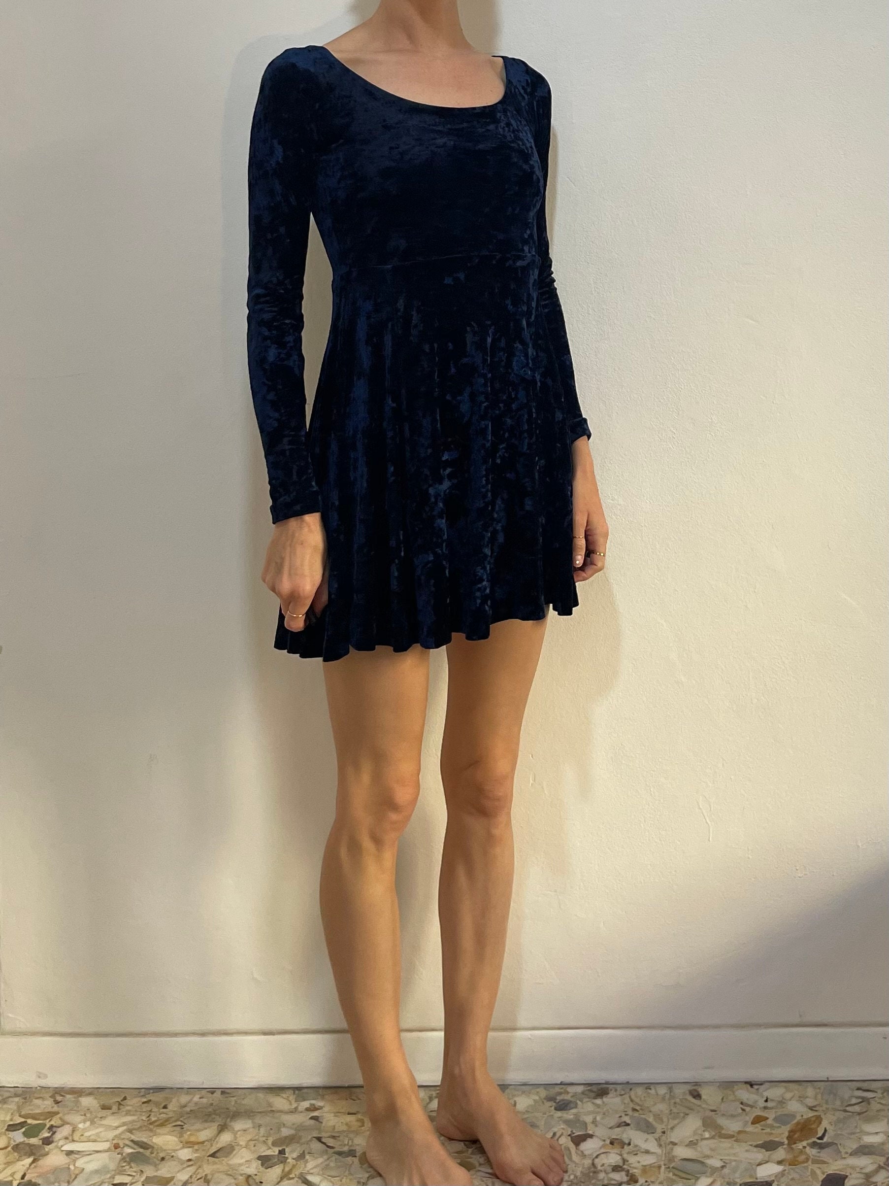 90s Betsey Johnson Crushed Stretch Velvet Skating Dress Midnight Blue - Etsy