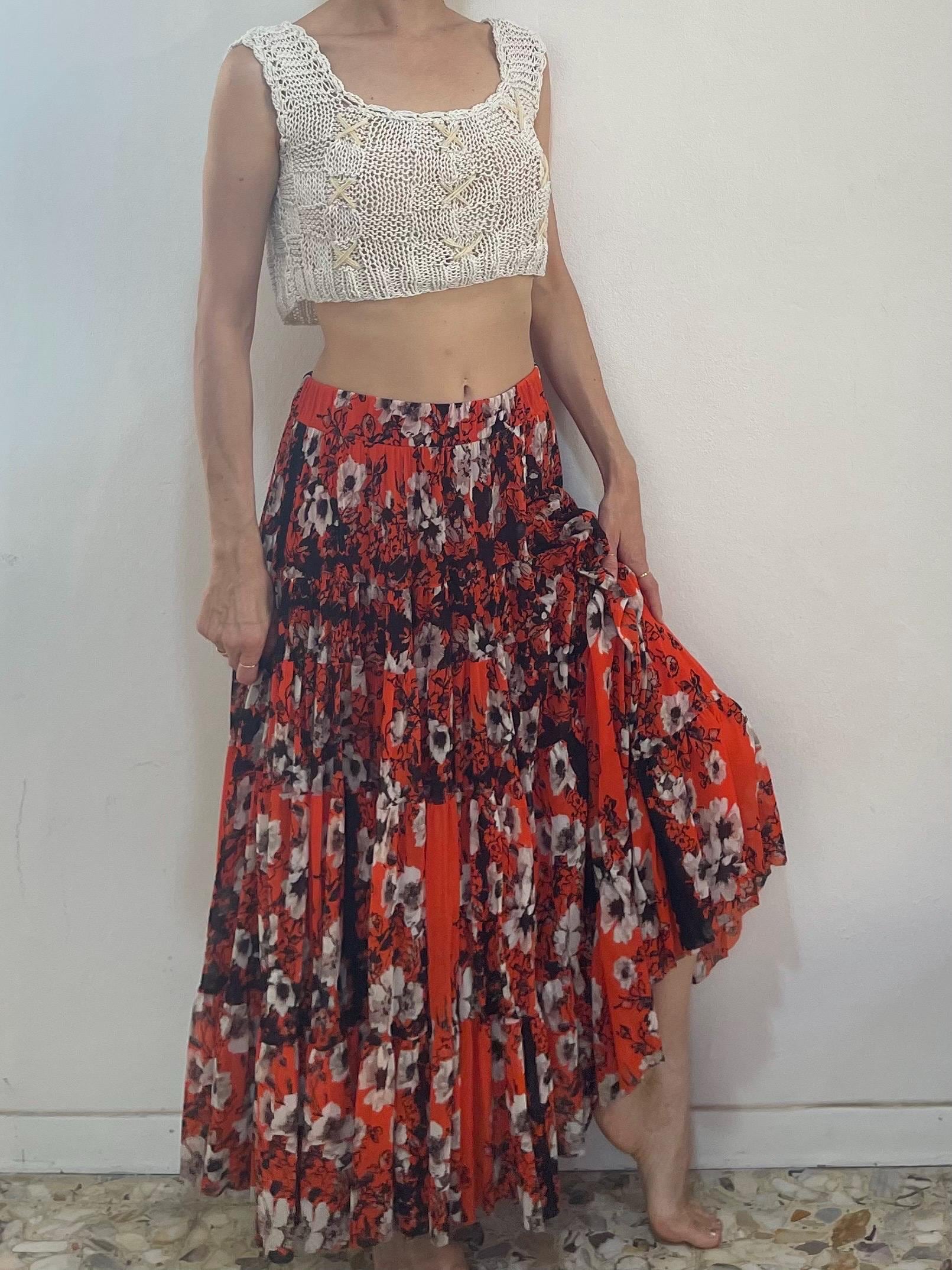 90s Jean Paul Gaultier Floral Mesh Ruffle Peasant Skirt Multi Tier