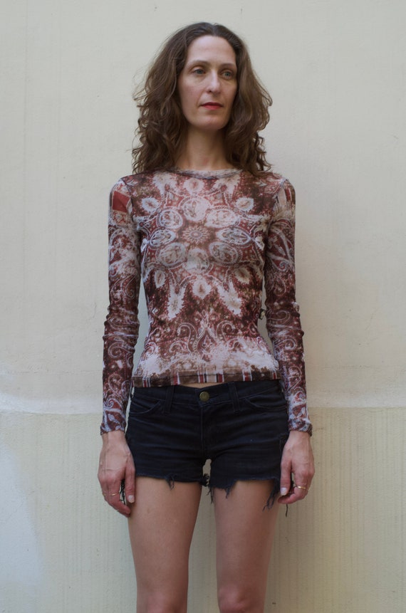 90's Jean Paul Gaultier mesh club kid tattoo top /