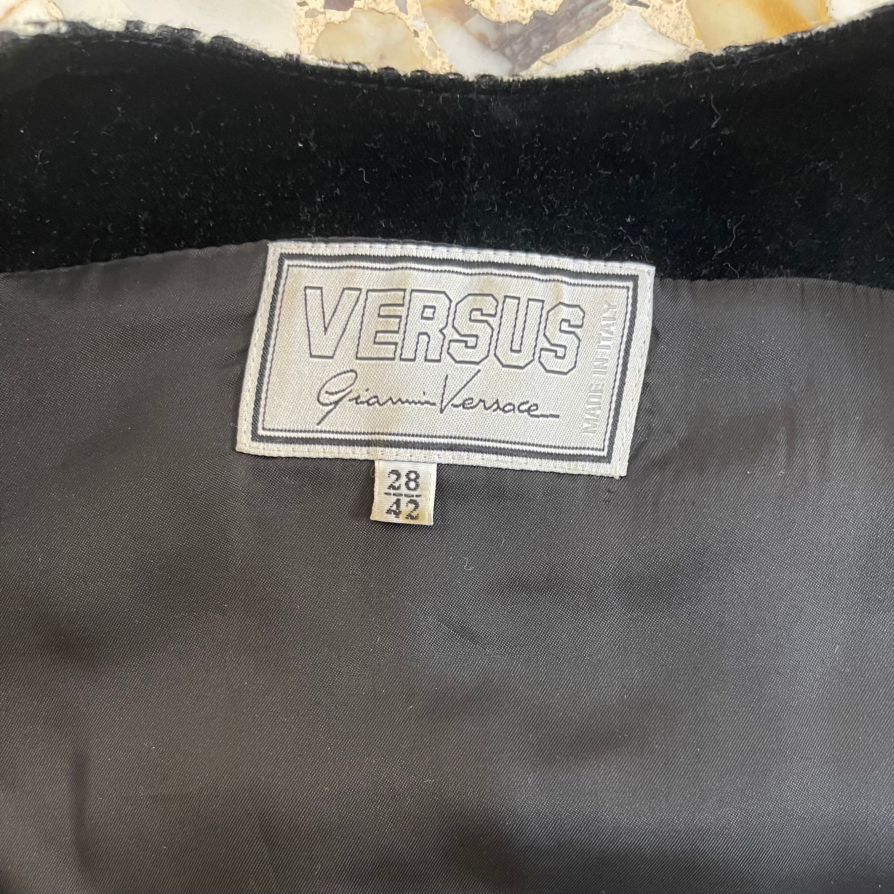 90s Versace Versus Velvet and Wool Black and White Check