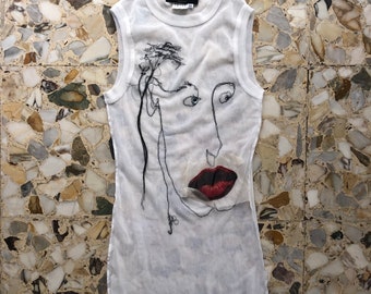 90s Jean Paul Gaultier Embroidered Silk Applique Face Sheer