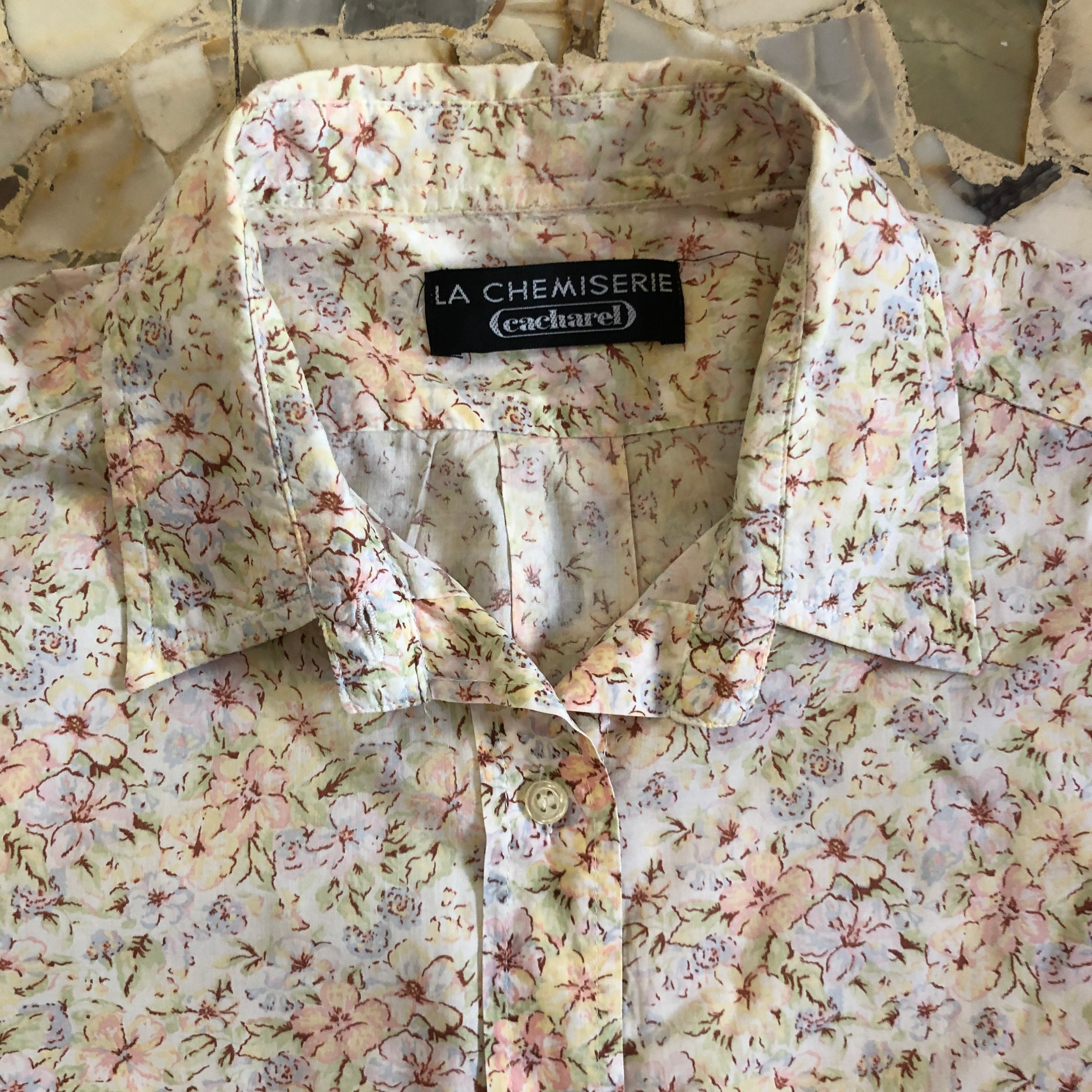 Blusa floral de manga corta de algodon fino Cacharel Liberty La Chemiserie de los anos 80 Boho frances Etsy Mexico