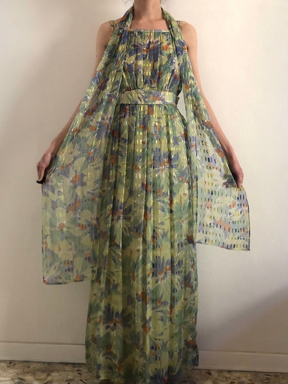 70s Ted Lapidus Silk Gauze Dress With Scarf Sheer Floral Party Gown - Etsy