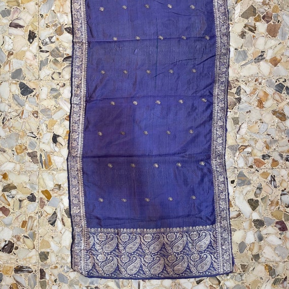 70s Indian Silk Periwinkle Blue Scarf With Silver… - image 6