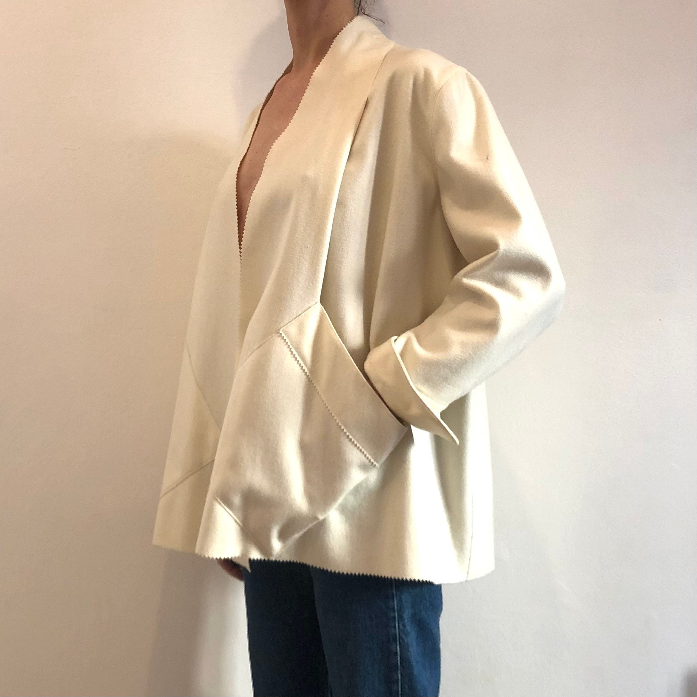 90s Byblos White Wool Minimalist Deconstructed Swing Coat Jacket 
