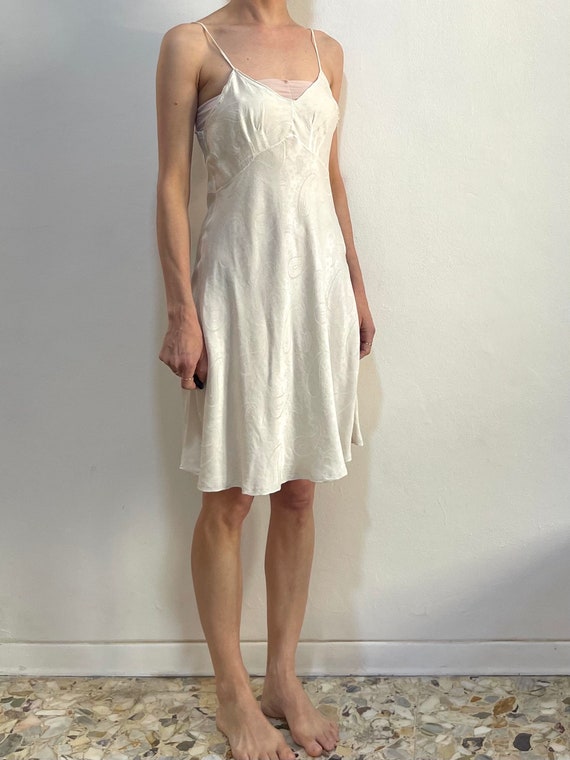 30s White Silk Bias Cut Minimalist Slip Dress Ent… - image 2