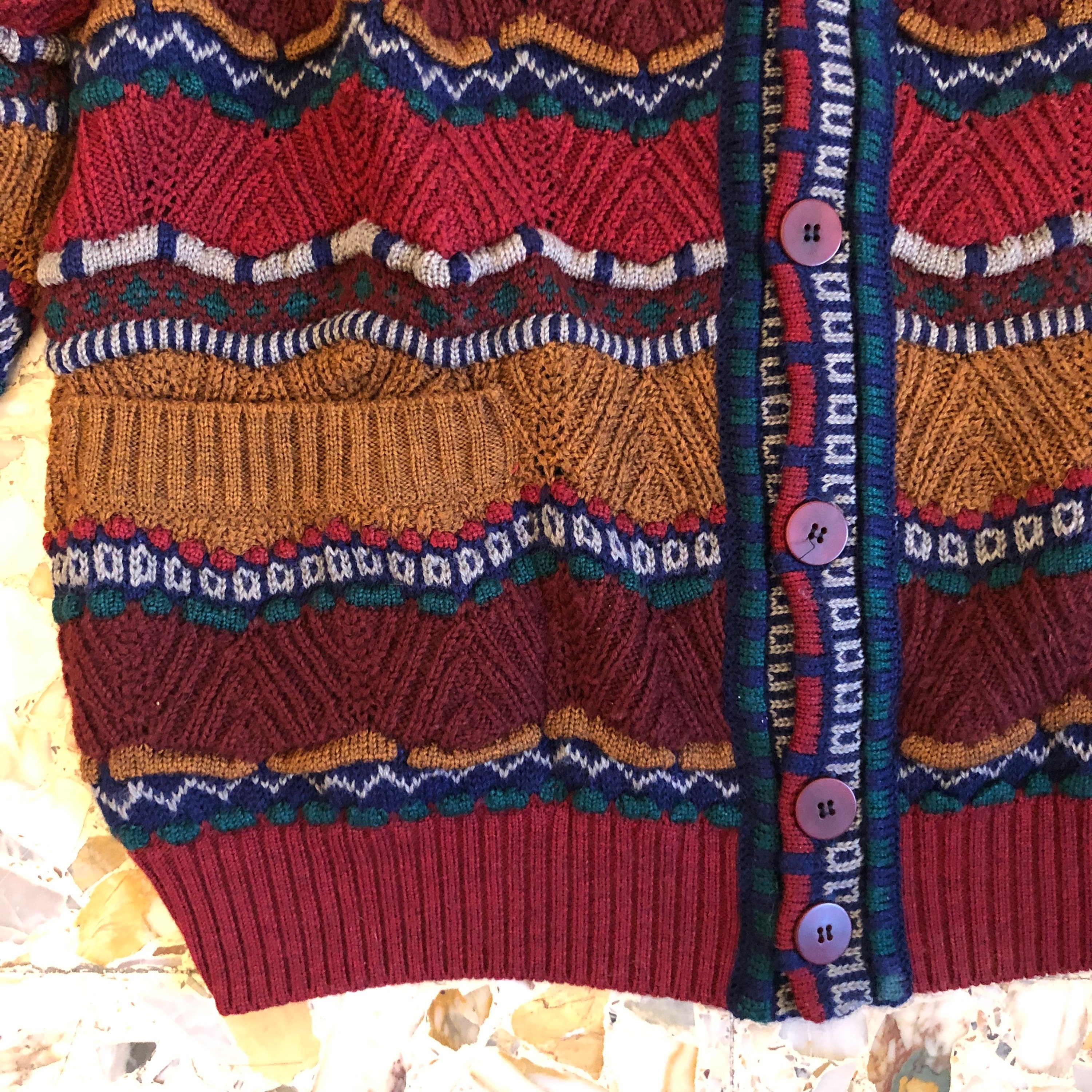 ミッソーニ＜ビッグサイズ・80sヴィンテージ・カーディガン＞M0046y 80s Missoni Zig Zag Multi Fall Colors Amazing Wool Cardigan