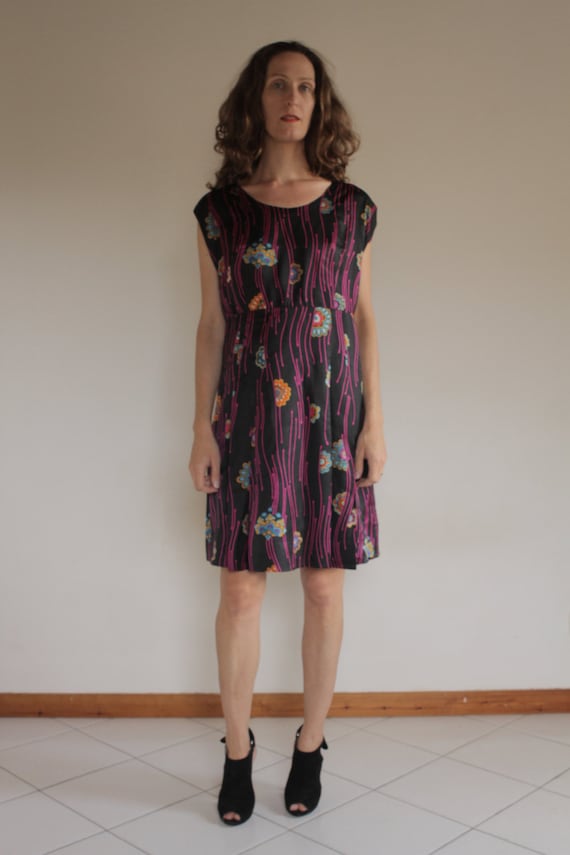 60s psychedelic flower printed cotton/silk dress … - image 1