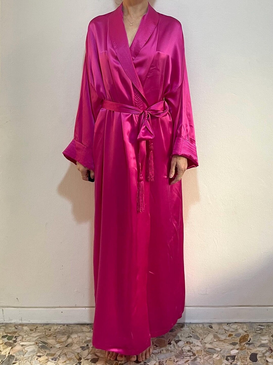 90s Gianni Versace Hot Pink Silk Satin Luxurious Oversize