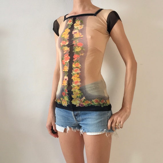 90s Jean Paul Gaultier Floral Sheer Tunic Club Ki… - image 2