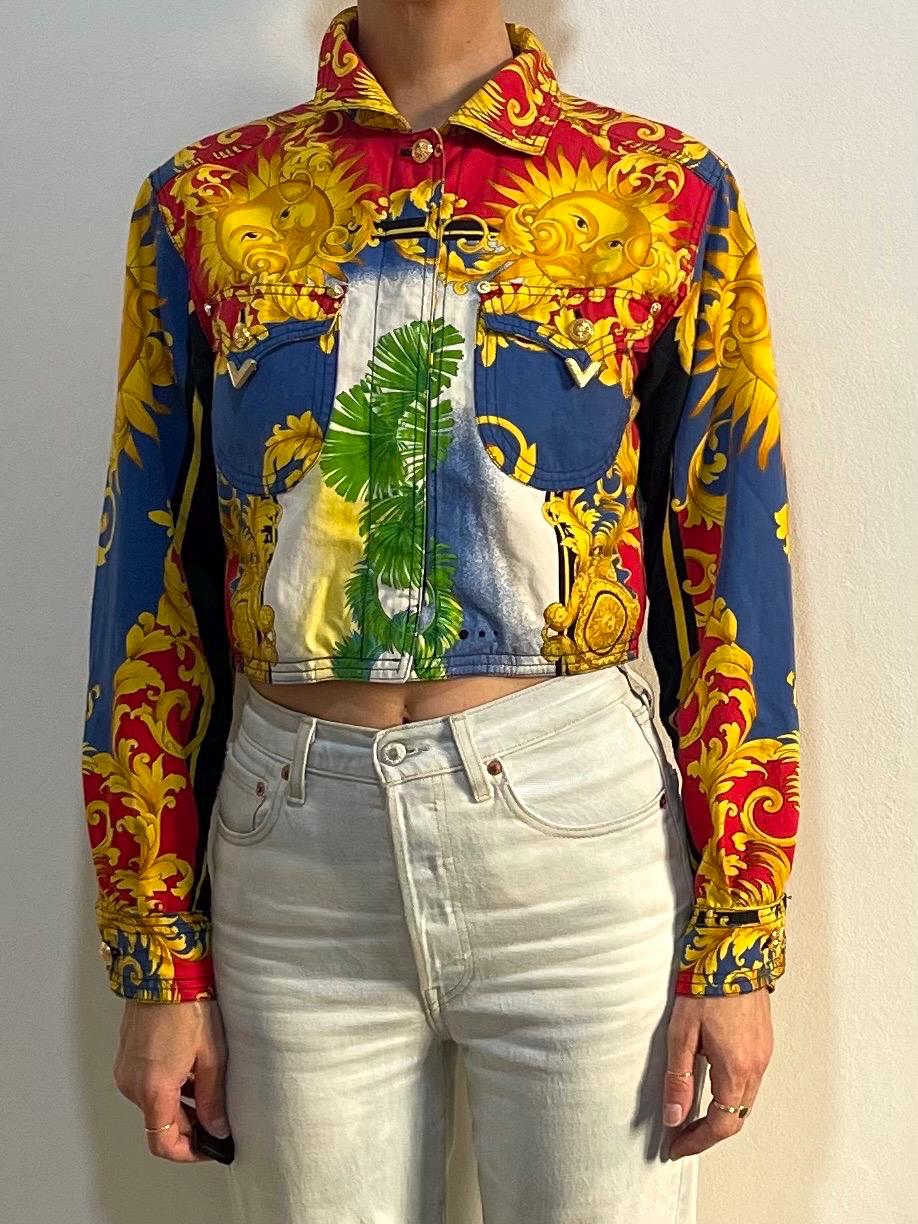 90s Gianni Versace Sun King Baroque Cropped Super Model Jeans