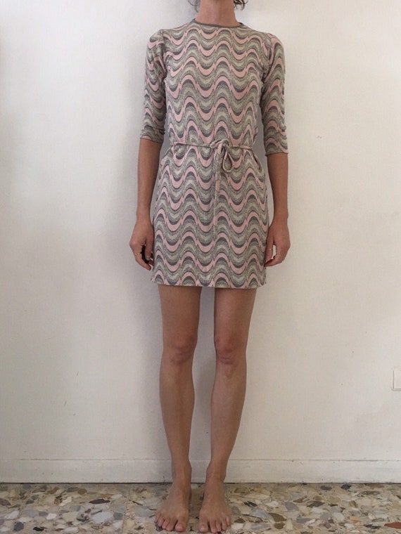60's Mod Knit Pastel Pink Mini Dress With Belt