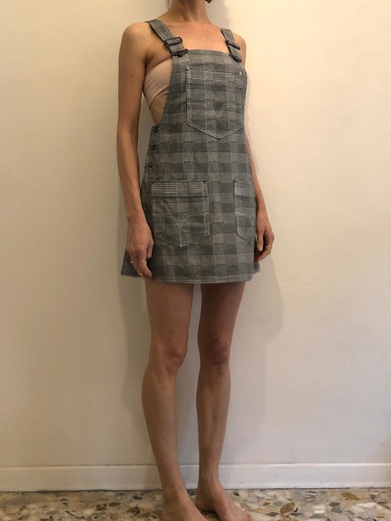90s Versace Jeans Couture Overall Mini Dress Houndstooth 90s Versace Jeans Couture Overall Mini Dress Houndstooth