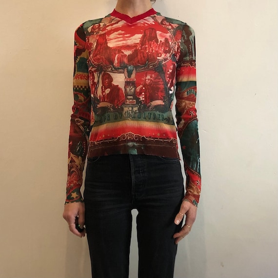 90s Jean Paul Gaultier Mesh Club Kid Tattoo Top N… - image 1