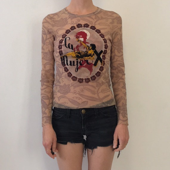90's Jean Paul Gaultier Mesh Club Kid Tattoo Top L