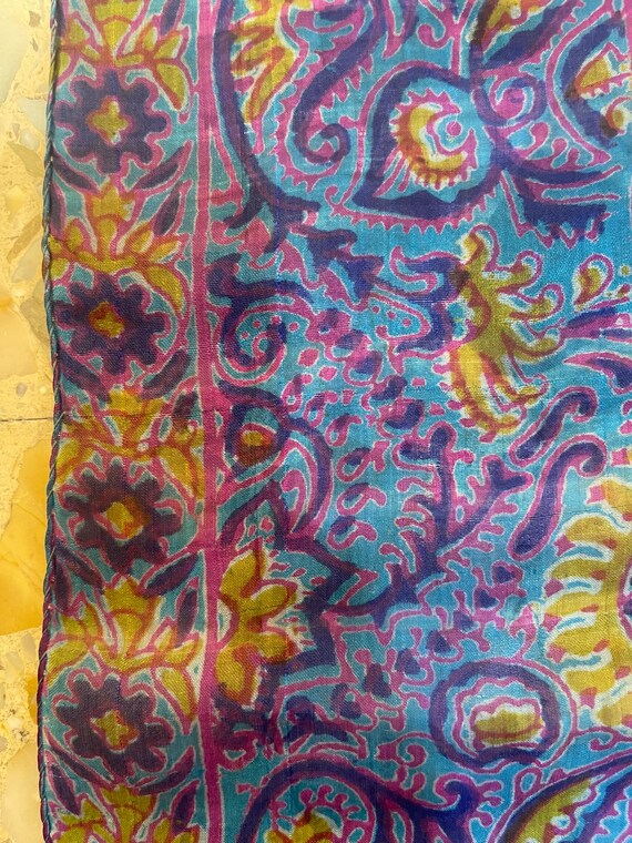 70s Silk Indian Gauze Block Print Boho Hand Paint… - image 6