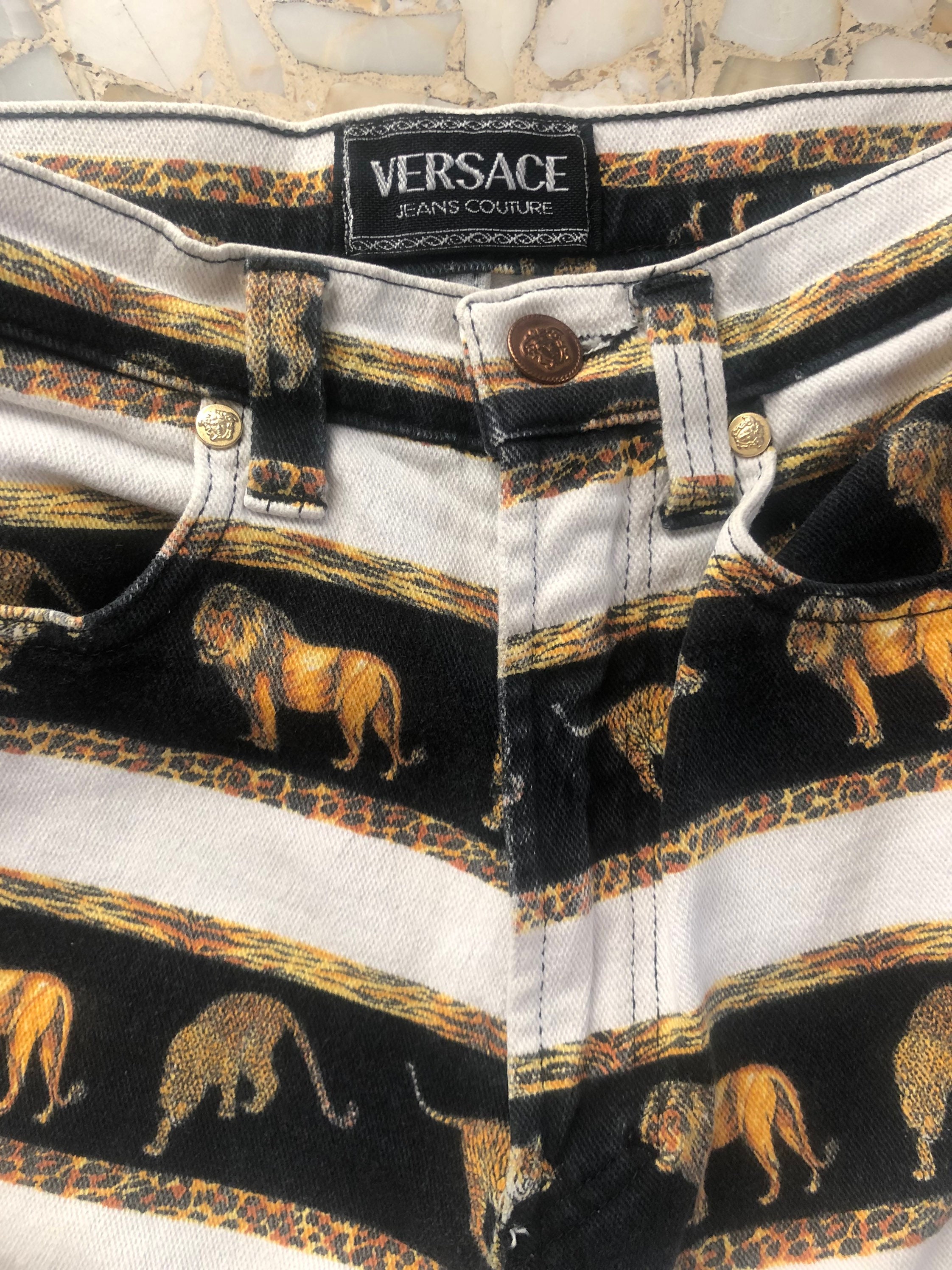 90s Versace Jeans Couture Lion and Leopard Striped Super Model