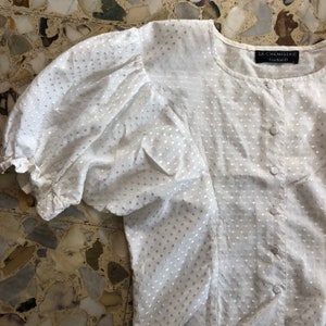 80s Cacharel Prairie Peasant Blouse White Cotton With Gathered Puff Sleeves image 7