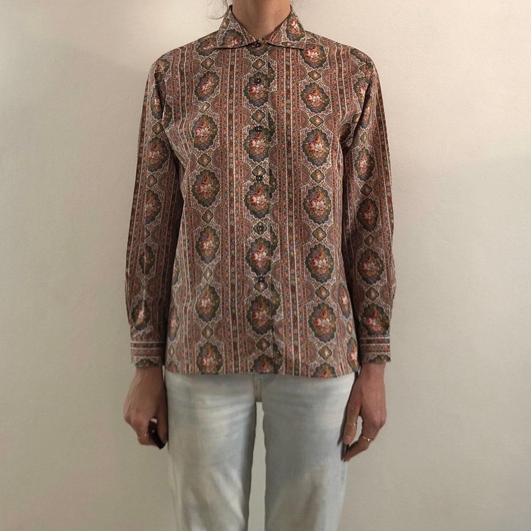 VTG 80s CACHAREL MULTICOLOUR SLEEVELESS BUTTON UP FLORAL BLOUSE TOP SIZE UK 10
