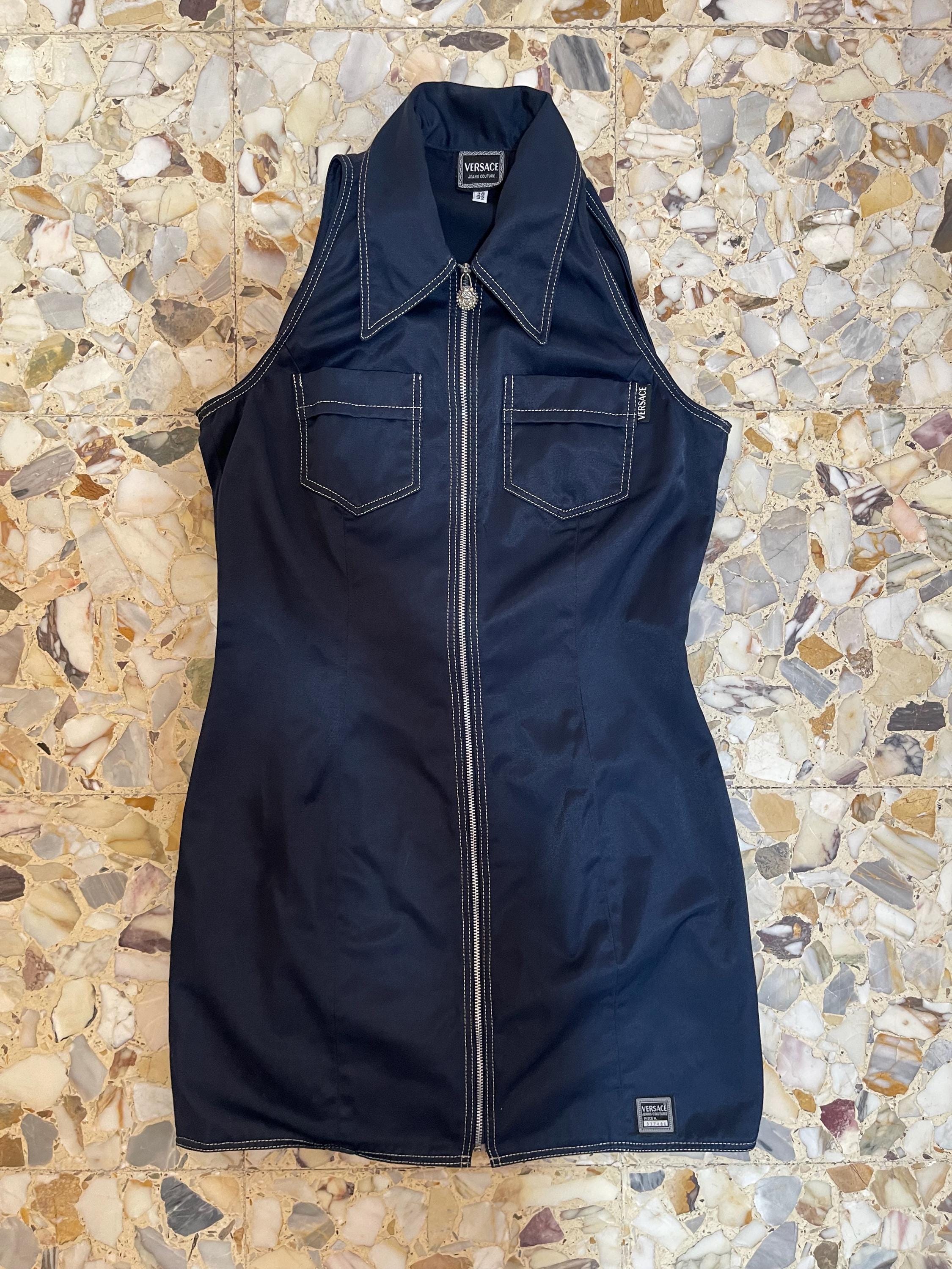 90s Versace Jeans Couture Preppy Super Model Zip up Mini Dress 