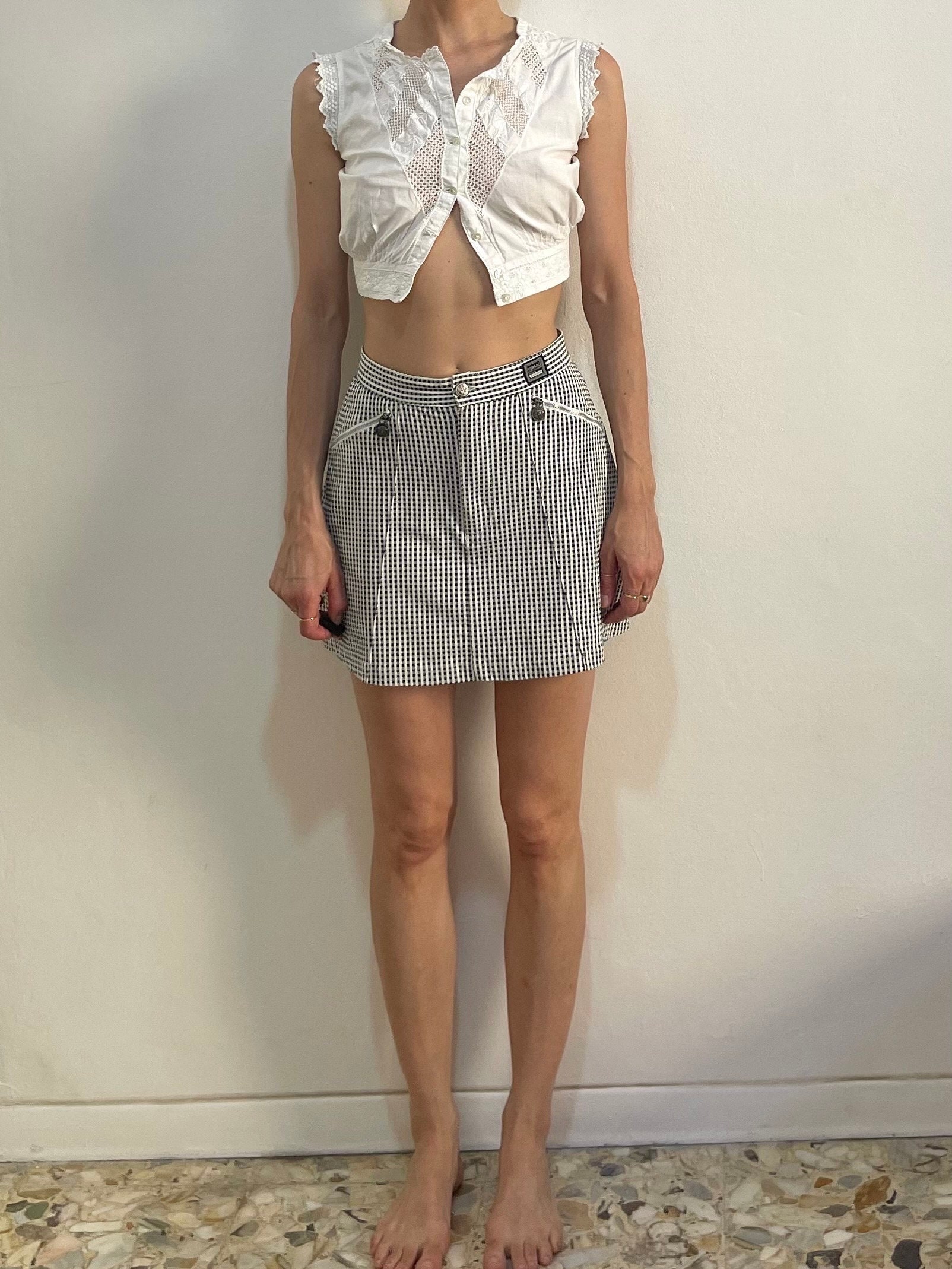 lovely♪◇チェック Skirt◇VERSACE 90s Versace Jeans Couture Gingham Check Preppy A-line