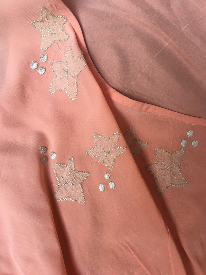 30/'s bias cut pink rayon leaf applique romantic hand made slip dress