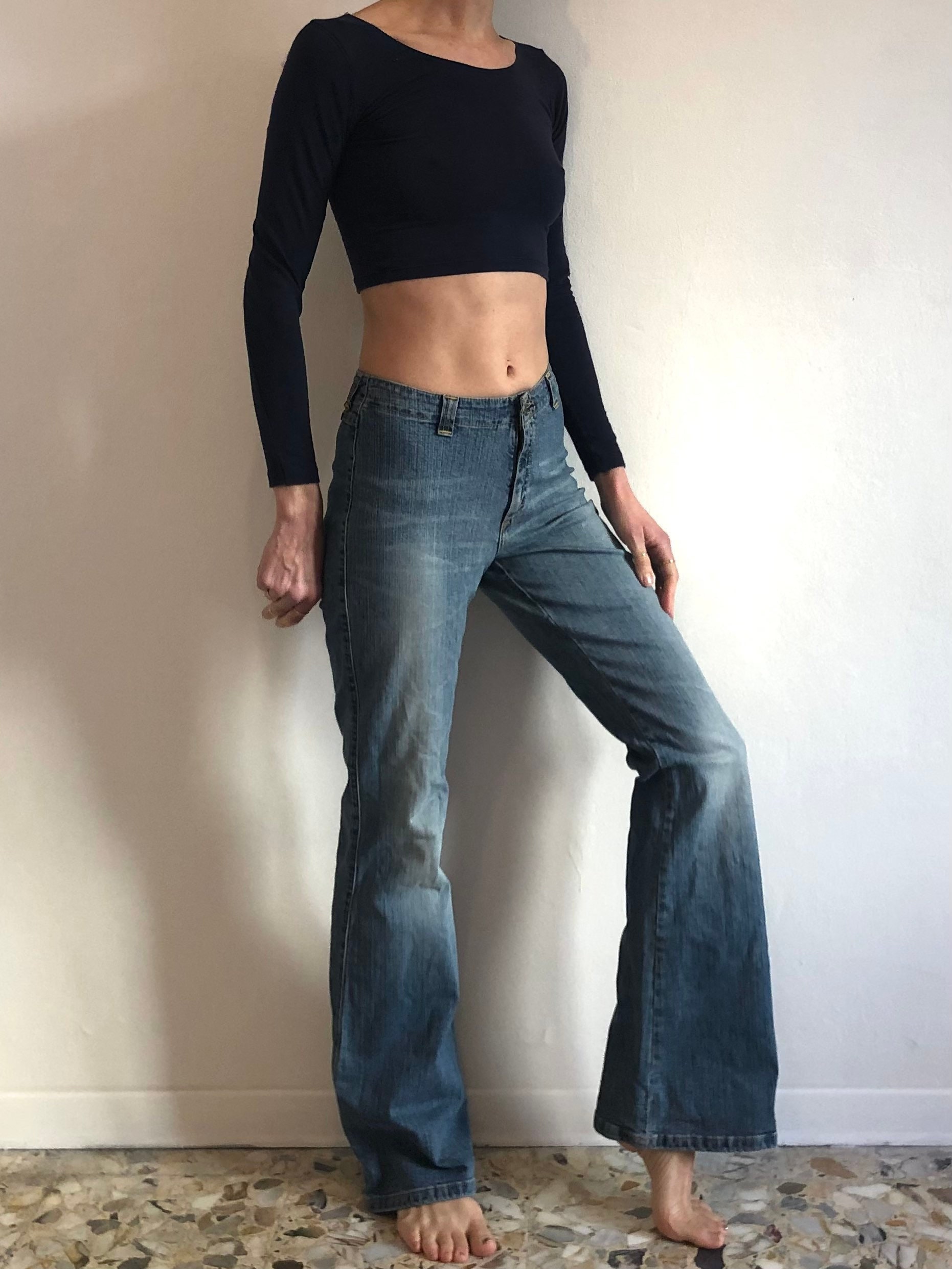 Y2K Lee Saddle Back Flare Leg Boot Cut Low Waist Jeans Size 29-33 