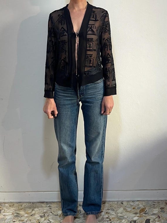 Vivienne tam シースルー　インナー 90s Vivienne Tam Sheer Chinese Characters Kimono Top - Etsy