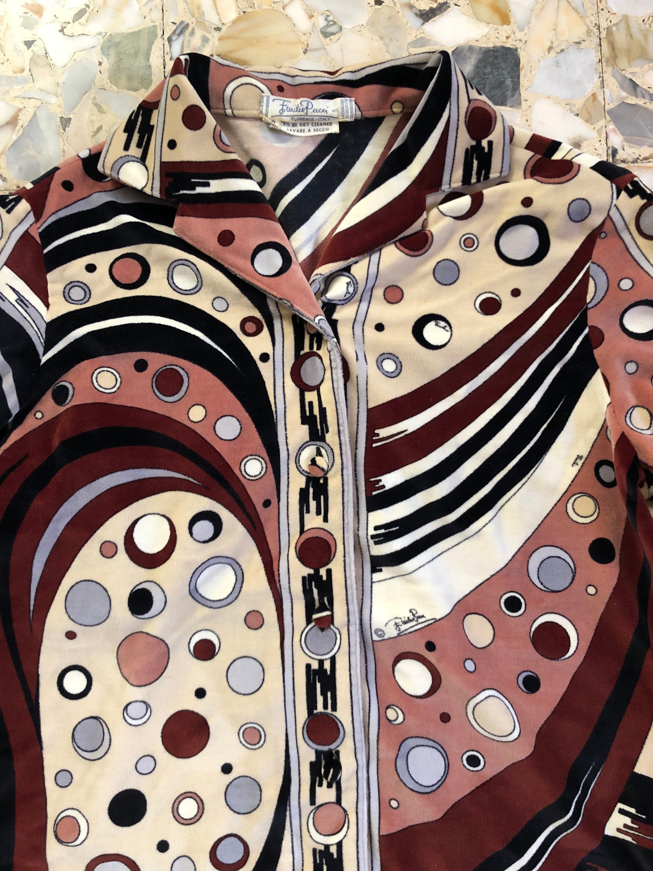 60s Emilio Pucci Velvet Abstract Polkadot Capri Pants and Matching