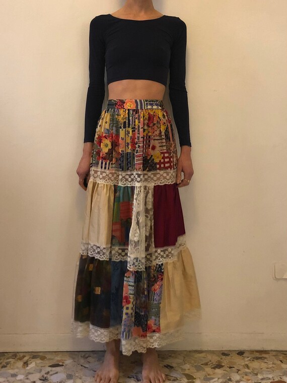 80's Kenzo Peasant Skirt Patchwork Quilt Summer Fu