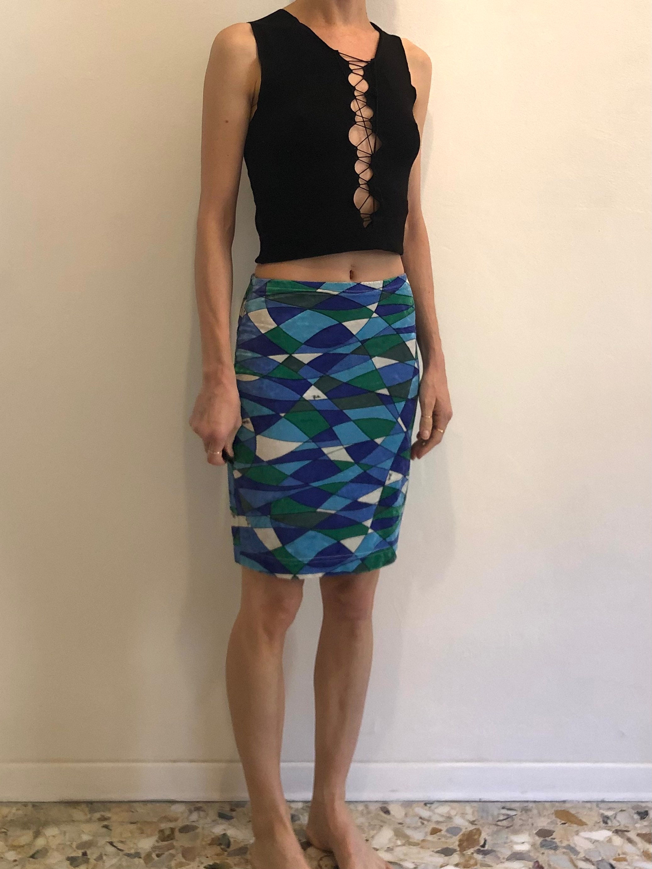 90s Emilio Pucci Velvet Stretch Psychedelic Mini Skirt - Etsy