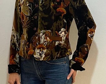 80s Kenzo Jungle Velvet Animal Print Blazer Jacket Bears Foxes