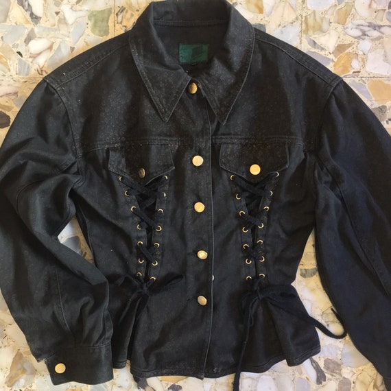 80's Jean Paul Gaultier Junior Black Denim Lace up Corset