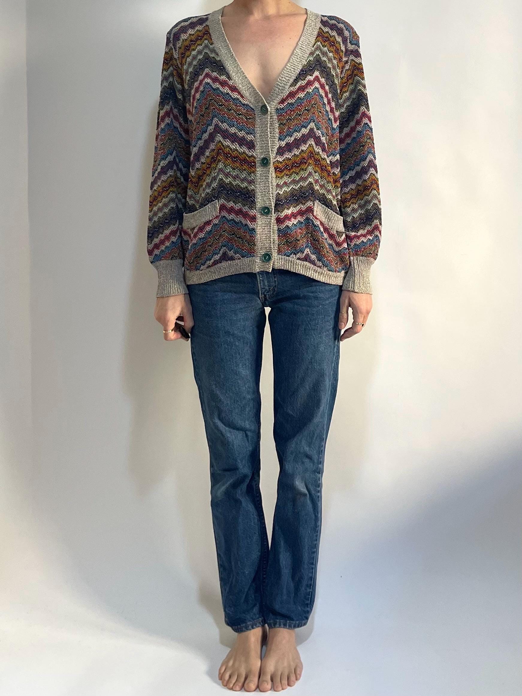 Vintage 80s Missoni Sport Cardigan Rainbow Zig Zag Cotton Knit - Etsy