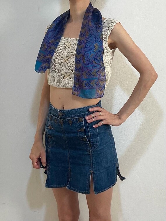 70s Silk Indian Gauze Block Print Boho Hand Paint… - image 1