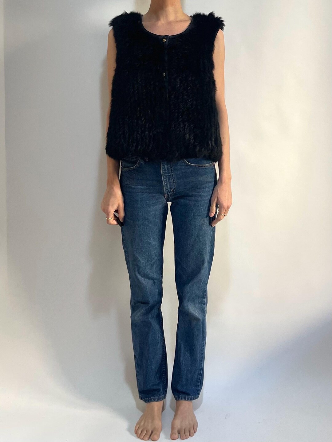 激レア80s archive SAINTLAURENT rive gauche 80s Saint Laurent Rive Gauche Fur and Black Leather Vest - Etsy